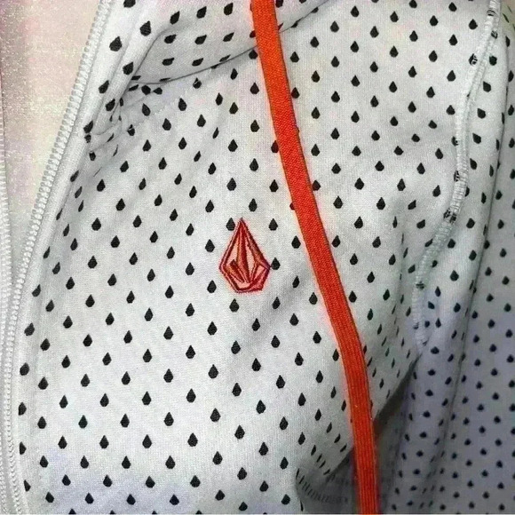 Volcolm Hooded Zip up Jacket Juniors Girls XS White with Orange Polka Dots - Picture 4 of 10